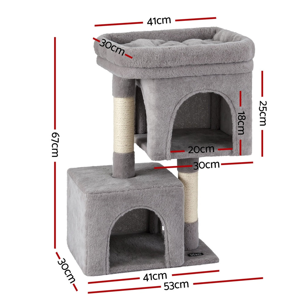 i.Pet Cat Tree 67cm Tower Scratching Post Trees Scratcher Condo House Light Grey-Pet Care > Cat Supplies > Cat Scratchers-PEROZ Accessories