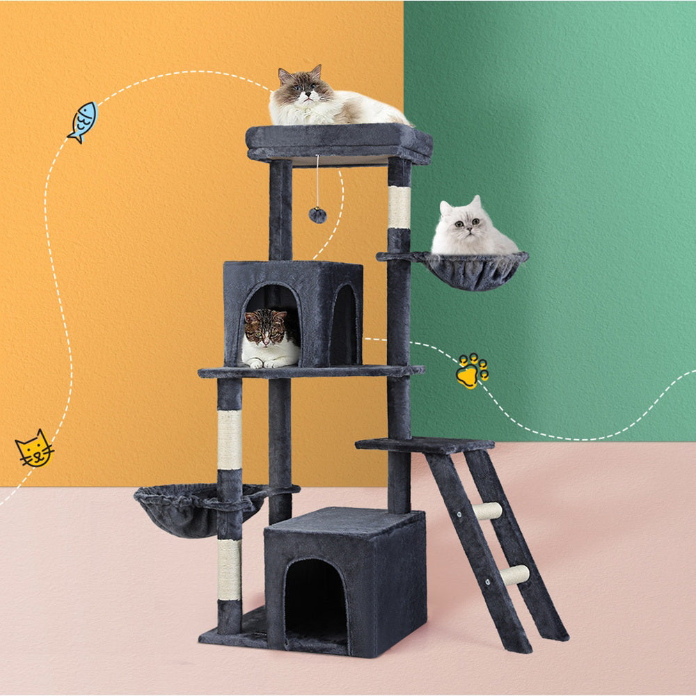 i.Pet Cat Tree Tower Scratching Post Scratcher 138cm Trees Condo House Grey-Pet Care > Cat Supplies > Cat Scratching Posts-PEROZ Accessories