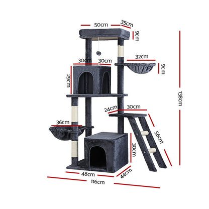 i.Pet Cat Tree Tower Scratching Post Scratcher 138cm Trees Condo House Grey-Pet Care > Cat Supplies > Cat Scratching Posts-PEROZ Accessories