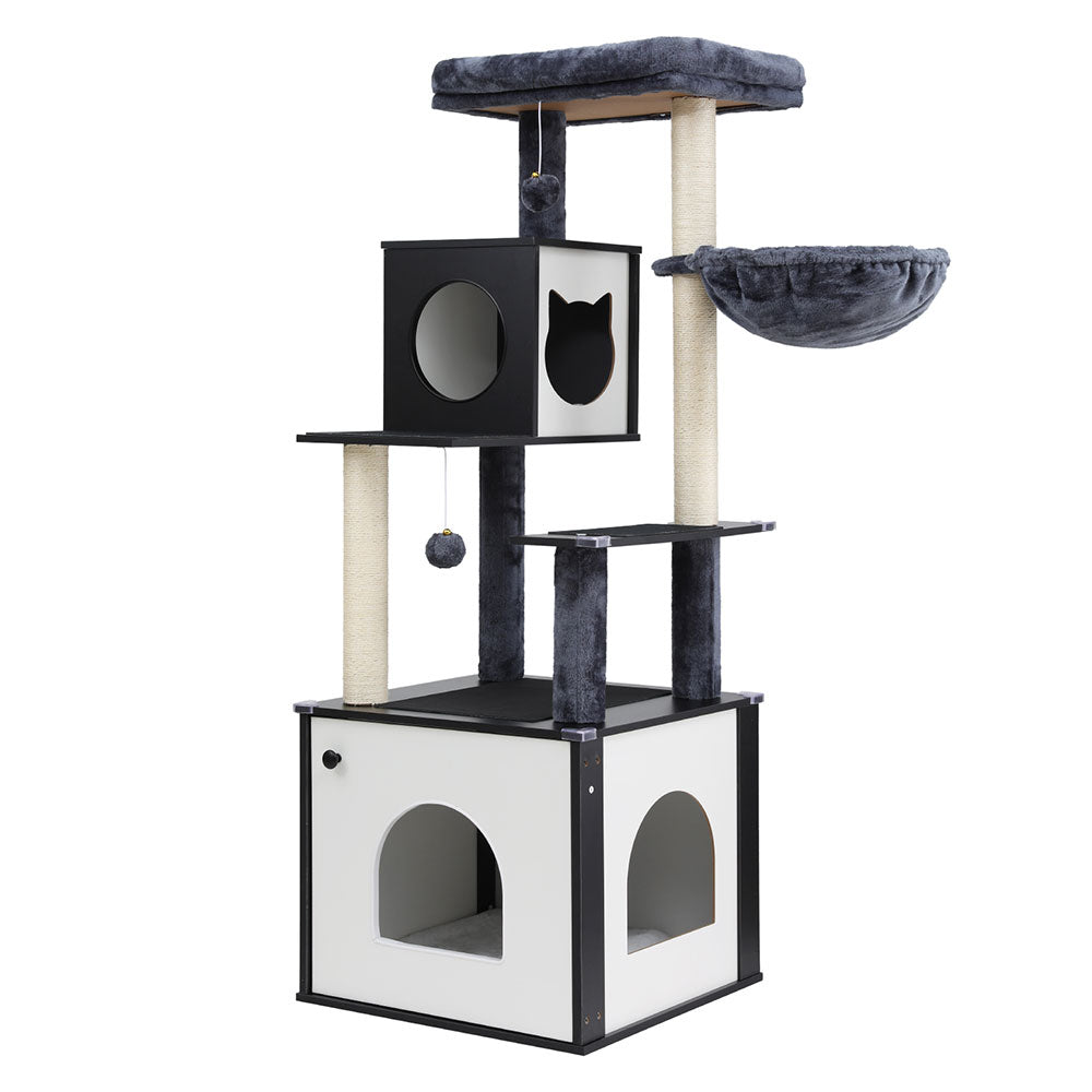 i.Pet Cat Tree Tower Scratching Post Scratcher 144cm Wood Bed Condo House Cabinet-Pet Care > Cat Supplies > Cat Scratching Posts-PEROZ Accessories