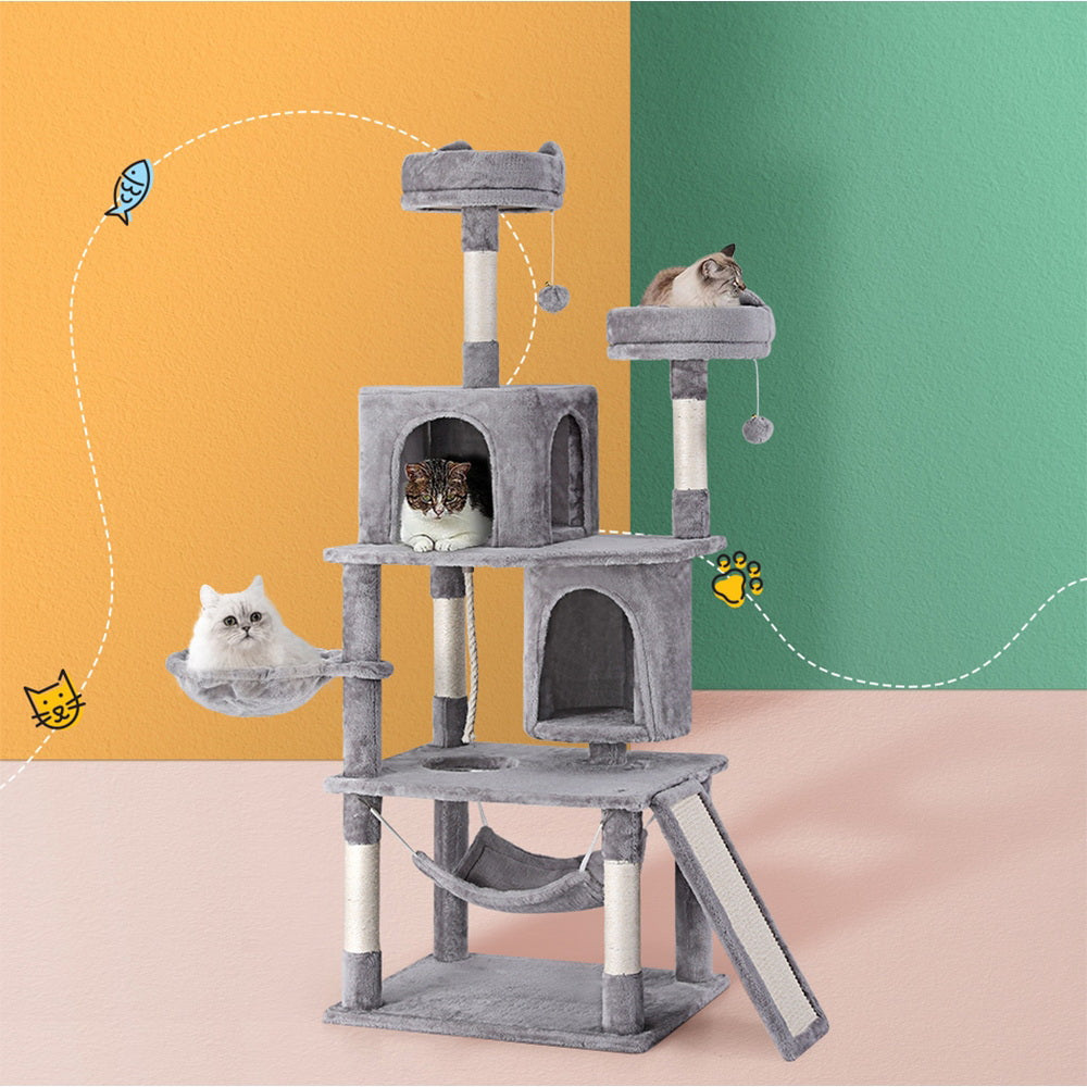 i.Pet Cat Tree Tower Scratching Post Scratcher 161cm Condo House Trees Grey-Pet Care &gt; Cat Supplies &gt; Cat Scratching Posts-PEROZ Accessories