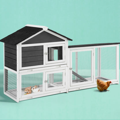 i.Pet Chicken Coop Rabbit Hutch Extra Large Wooden Run Cage House With Run Cage-Pet Care > Coops &amp; Hutches > Small Animal Habitats &amp; Cages-PEROZ Accessories