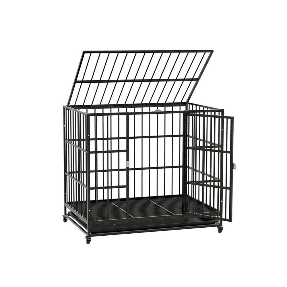 i.Pet Dog Cage Crate Large Puppy Cat Anti-Bite Pet Kennel Wheels w/Tray Metal-Pet Care &gt; Coops &amp; Hutches &gt; Small Animal Habitats &amp; Cages-PEROZ Accessories