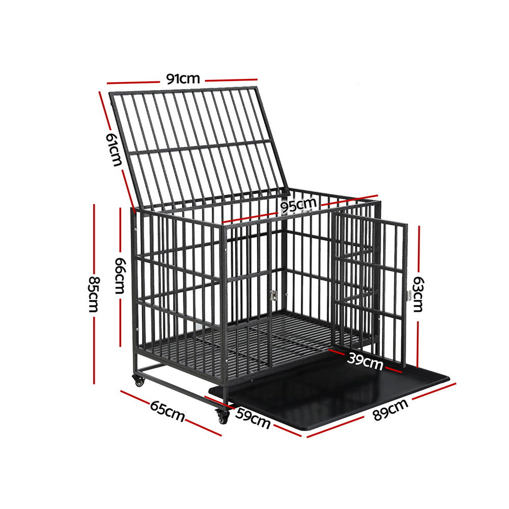 i.Pet Dog Cage Crate Large Puppy Cat Anti-Bite Pet Kennel Wheels w/Tray Metal-Pet Care &gt; Coops &amp; Hutches &gt; Small Animal Habitats &amp; Cages-PEROZ Accessories