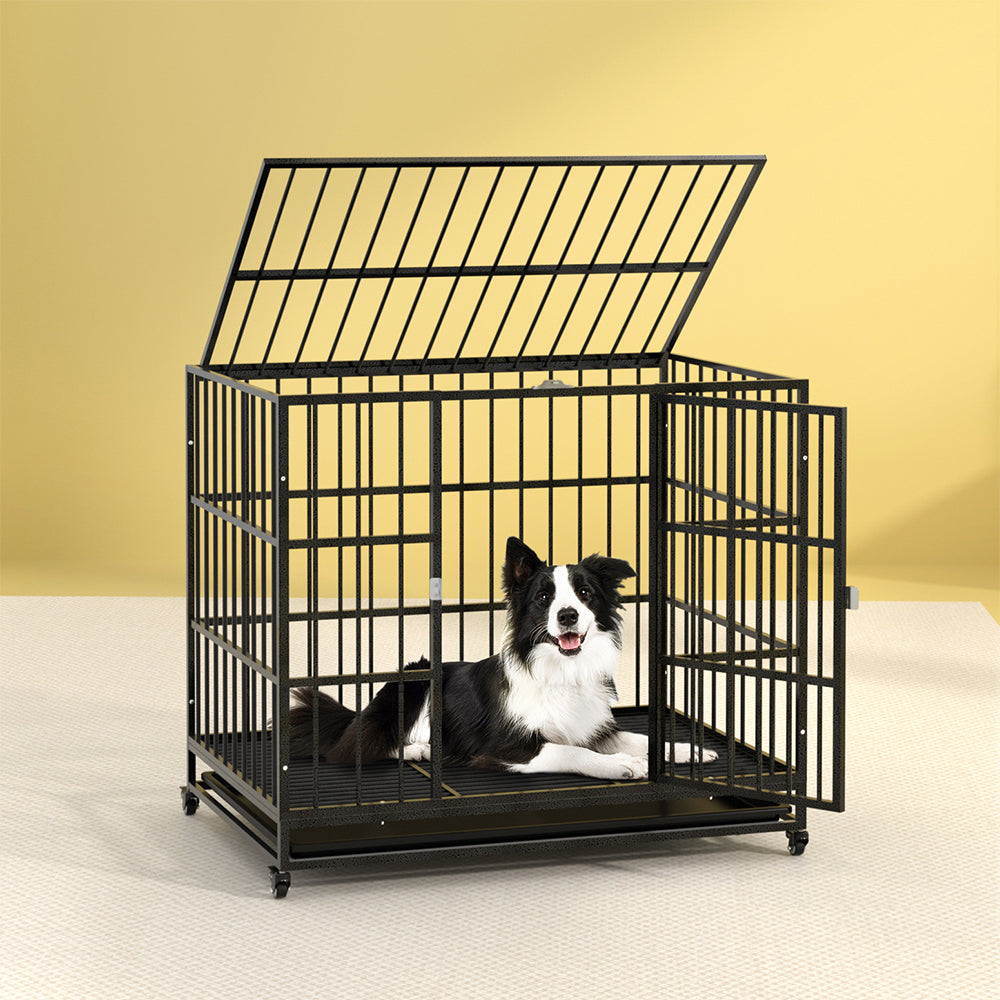 i.Pet Dog Cage Crate Large Puppy Cat Anti-Bite Pet Kennel Wheels w/Tray Metal-Pet Care > Coops &amp; Hutches > Small Animal Habitats &amp; Cages-PEROZ Accessories