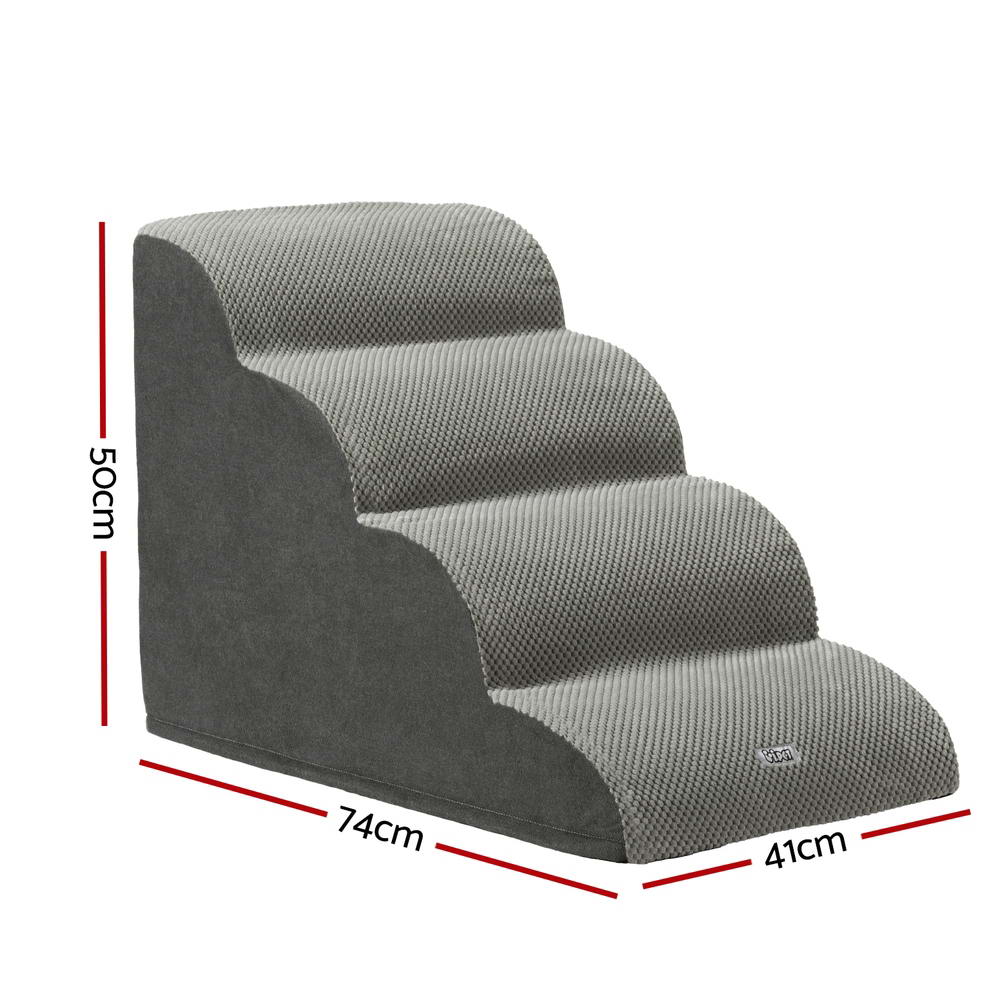 i.Pet Dog Ramp Steps Foam 4 Tier Pet Stairs For Bed Sofa Car Portable Indoor-Pet Care > Dog Supplies > Dog Steps &amp; Ramps-PEROZ Accessories