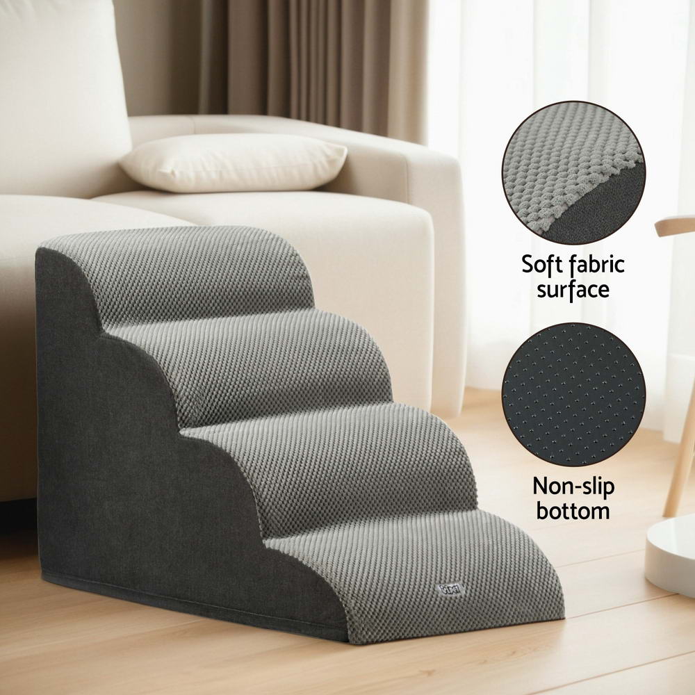 i.Pet Dog Ramp Steps Foam 4 Tier Pet Stairs For Bed Sofa Car Portable Indoor-Pet Care > Dog Supplies > Dog Steps &amp; Ramps-PEROZ Accessories