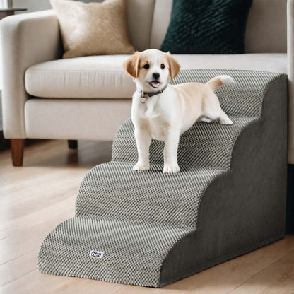 i.Pet Dog Ramp Steps Foam 4 Tier Pet Stairs For Bed Sofa Car Portable Indoor-Pet Care > Dog Supplies > Dog Steps &amp; Ramps-PEROZ Accessories