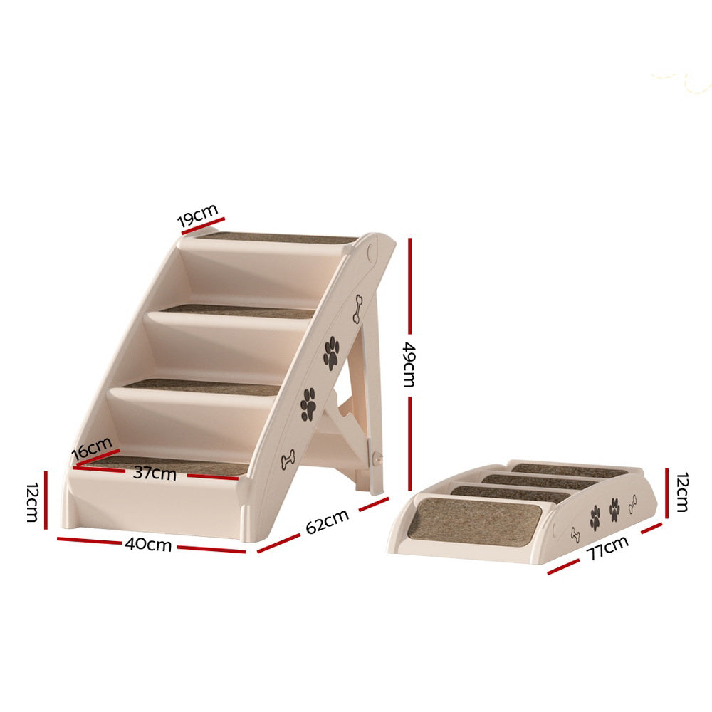i.Pet Dog Ramp Steps For Bed Sofa Car Pet Stairs Ladder Portable Foldable Beige-Pet Care &gt; Dog Supplies &gt; Dog Steps &amp; Ramps-PEROZ Accessories