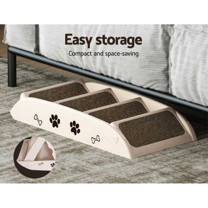 i.Pet Dog Ramp Steps For Bed Sofa Car Pet Stairs Ladder Portable Foldable Beige-Pet Care > Dog Supplies > Dog Steps &amp; Ramps-PEROZ Accessories