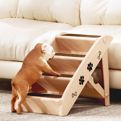 i.Pet Dog Ramp Steps For Bed Sofa Car Pet Stairs Ladder Portable Foldable Beige-Pet Care > Dog Supplies > Dog Steps &amp; Ramps-PEROZ Accessories