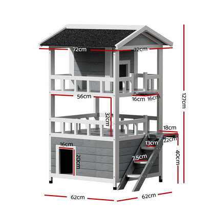 i.Pet Outdoor Cat House Shelter 72cm x 72cm x 127cm Rabbit Hutch Wooden Condo Small Outdoor Cat House-Pet Care > Coops &amp; Hutches > Small Animal Habitats &amp; Cages-PEROZ Accessories