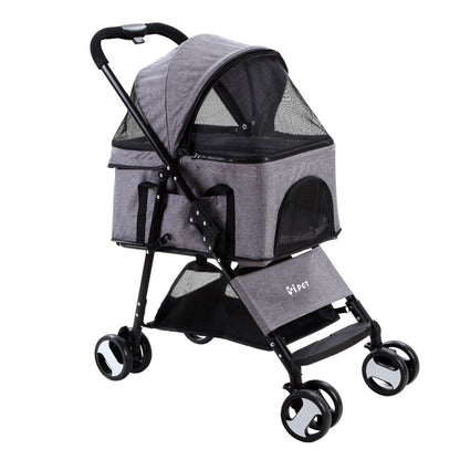 i.Pet Pet Stroller Dog Pram Cat Carrier Travel Large Pushchair Foldable 4 Wheels Grey-Pet Care > Cat Supplies > Cat Carriers &amp; Crates-PEROZ Accessories