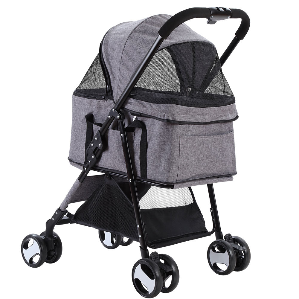 i.Pet Pet Stroller Dog Pram Cat Carrier Travel Large Pushchair Foldable 4 Wheels Grey-Pet Care > Cat Supplies > Cat Carriers &amp; Crates-PEROZ Accessories