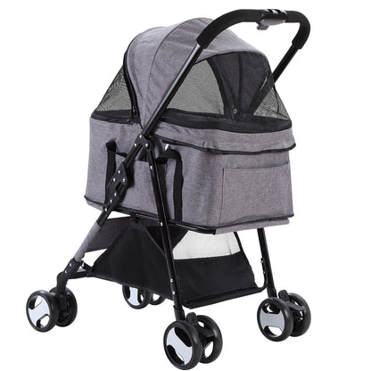 i.Pet Pet Stroller Dog Pram Cat Carrier Travel Large Pushchair Foldable 4 Wheels Grey-Pet Care > Cat Supplies > Cat Carriers &amp; Crates-PEROZ Accessories