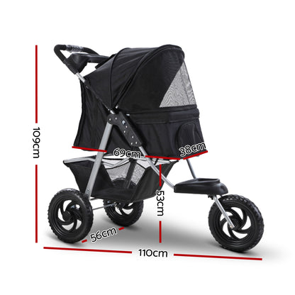 i.Pet Pet Stroller Dog Pram Large Cat Carrier Travel 3 Wheels Foldable Pushchair-Pet Care > Cat Supplies > Cat Carriers &amp; Crates-PEROZ Accessories