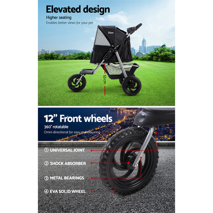 i.Pet Pet Stroller Dog Pram Large Cat Carrier Travel 3 Wheels Foldable Pushchair-Pet Care > Cat Supplies > Cat Carriers &amp; Crates-PEROZ Accessories