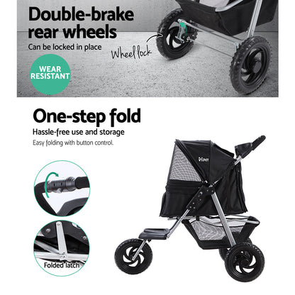 i.Pet Pet Stroller Dog Pram Large Cat Carrier Travel 3 Wheels Foldable Pushchair-Pet Care > Cat Supplies > Cat Carriers &amp; Crates-PEROZ Accessories