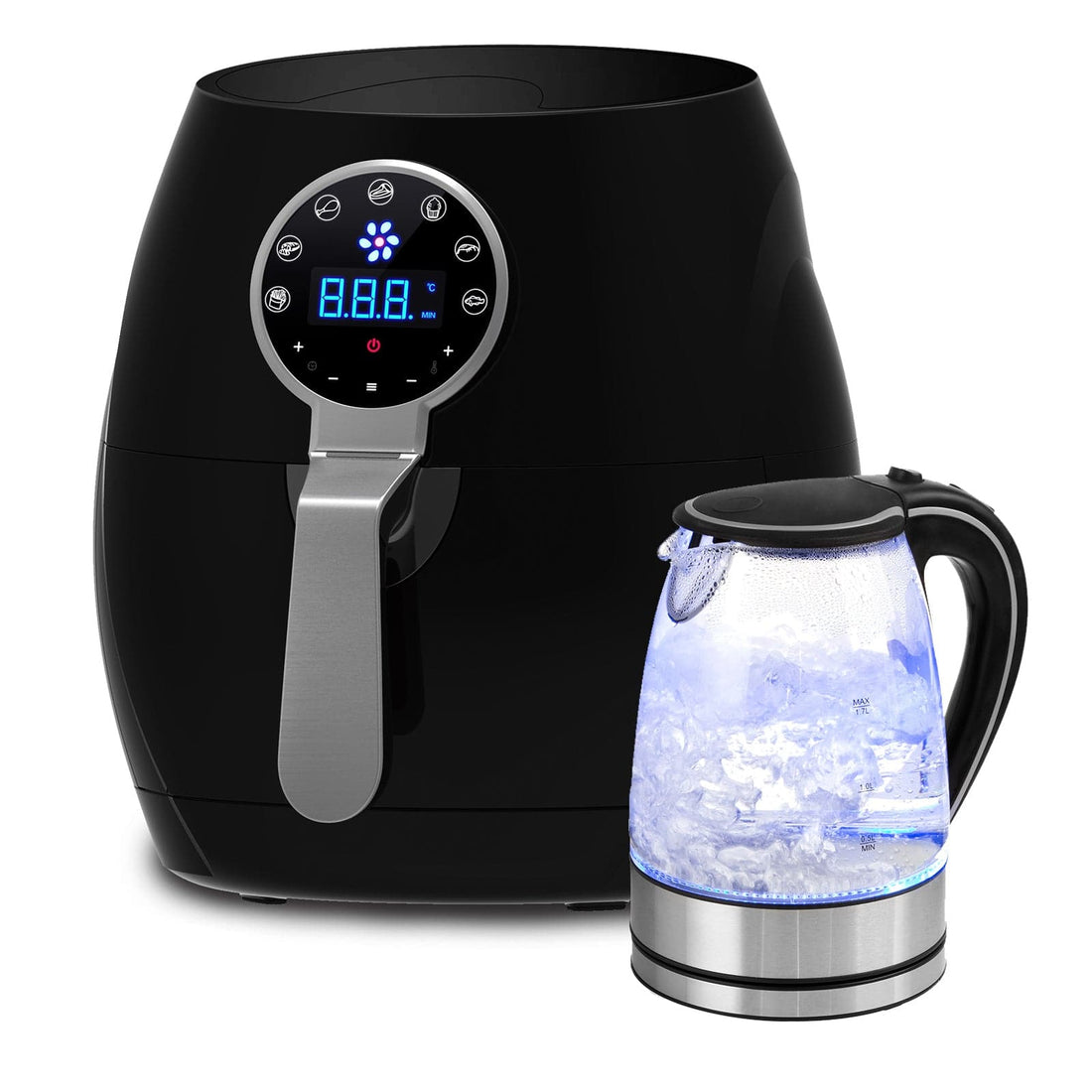 5 Litre Air Fryer And 1.7 Litre Kettle Blue LED Kitchen Package Deal Set-Small Kitchen Appliances-PEROZ Accessories