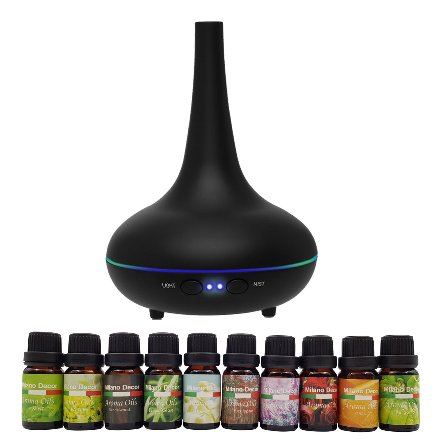 Milano Aroma Diffuser Set With 10 Pack Diffuser Oils Humidifier Aromatherapy-Home Fragrances-PEROZ Accessories