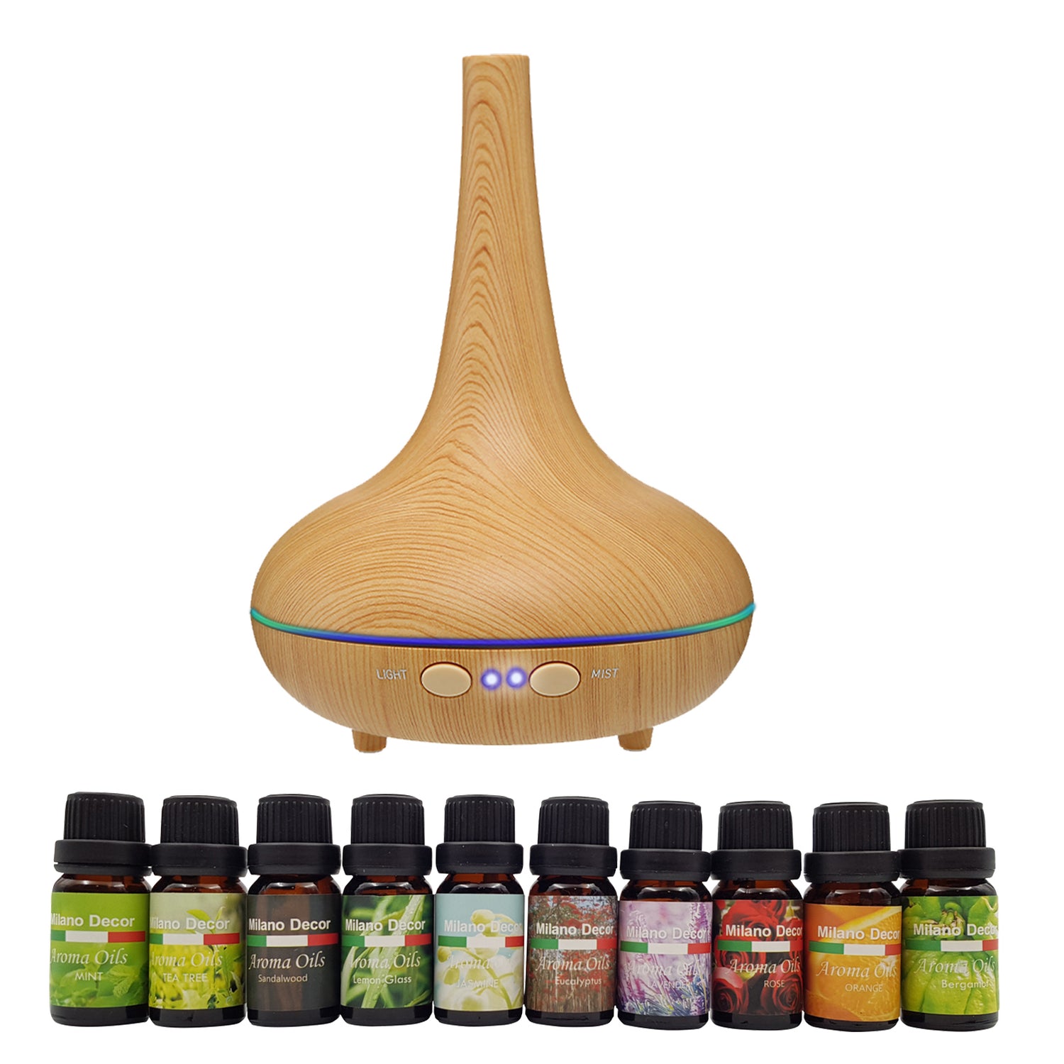 Milano Aroma Diffuser Set With 10 Pack Diffuser Oils Humidifier Aromatherapy-Home Fragrances-PEROZ Accessories