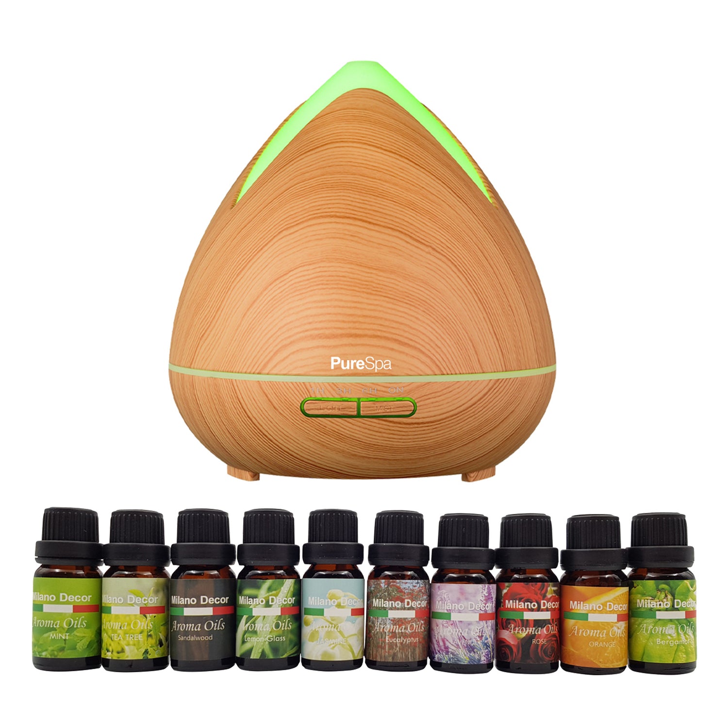 Purespa Diffuser Set With 10 Pack Diffuser Oils Humidifier Aromatherapy-Home Fragrances-PEROZ Accessories