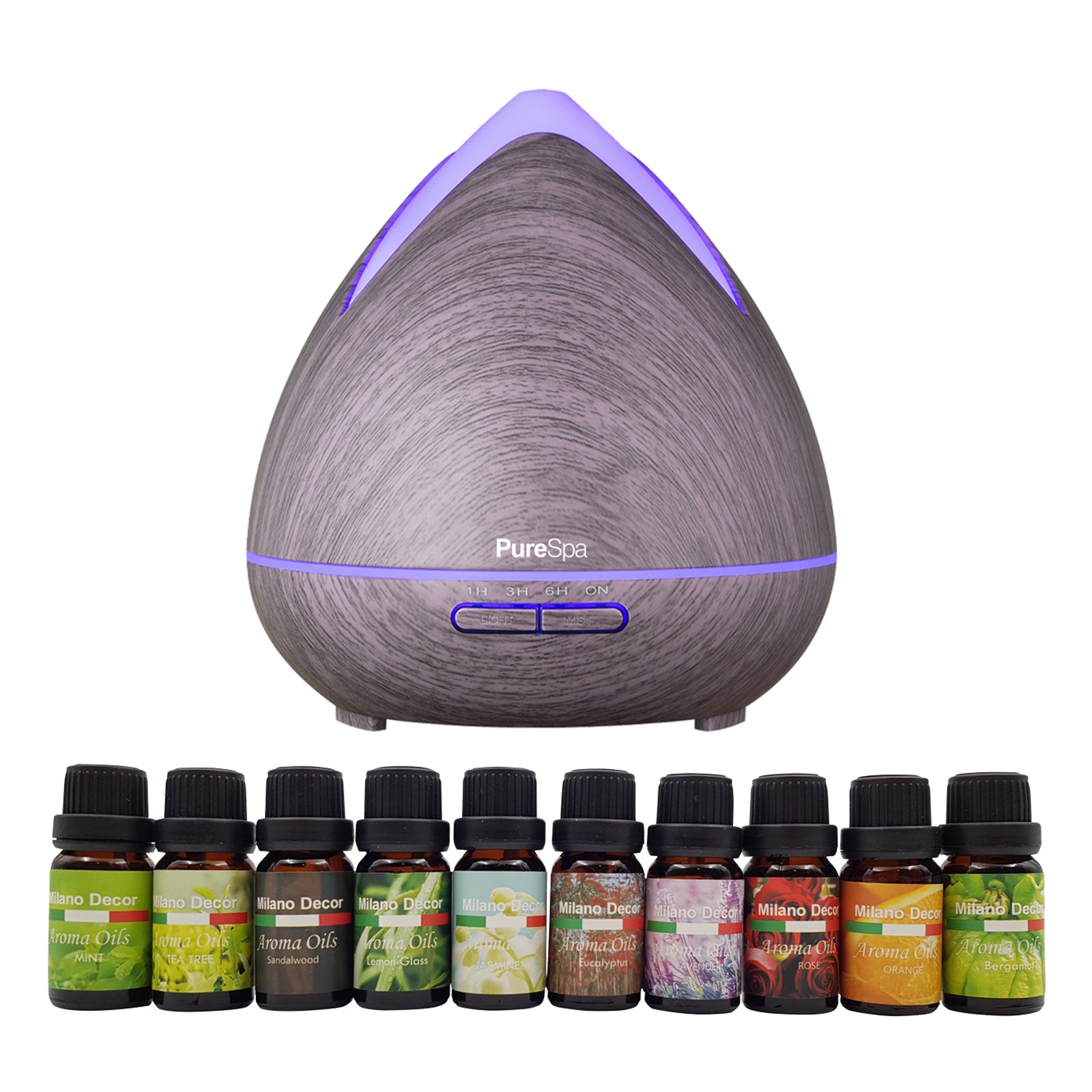 Purespa Diffuser Set With 10 Pack Diffuser Oils Humidifier Aromatherapy-Home Fragrances-PEROZ Accessories