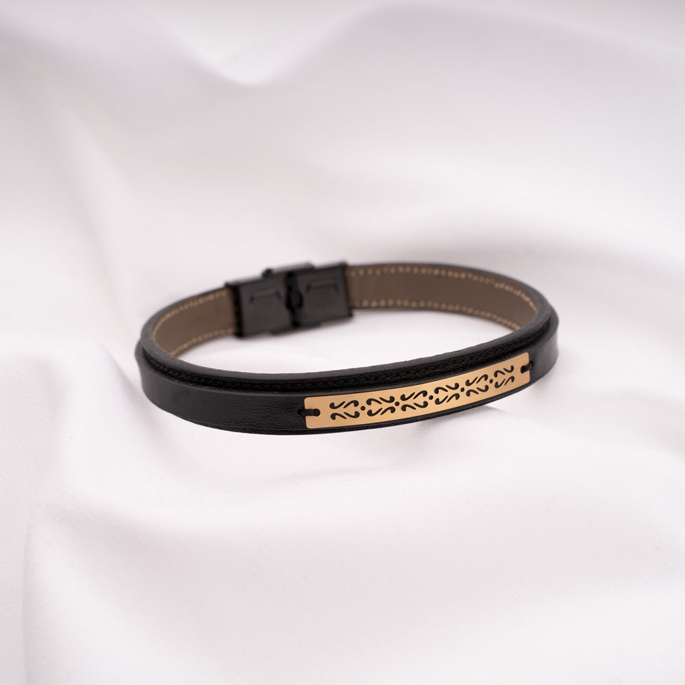 Boteh Leather Bracelet -Black-Peroz Accessories