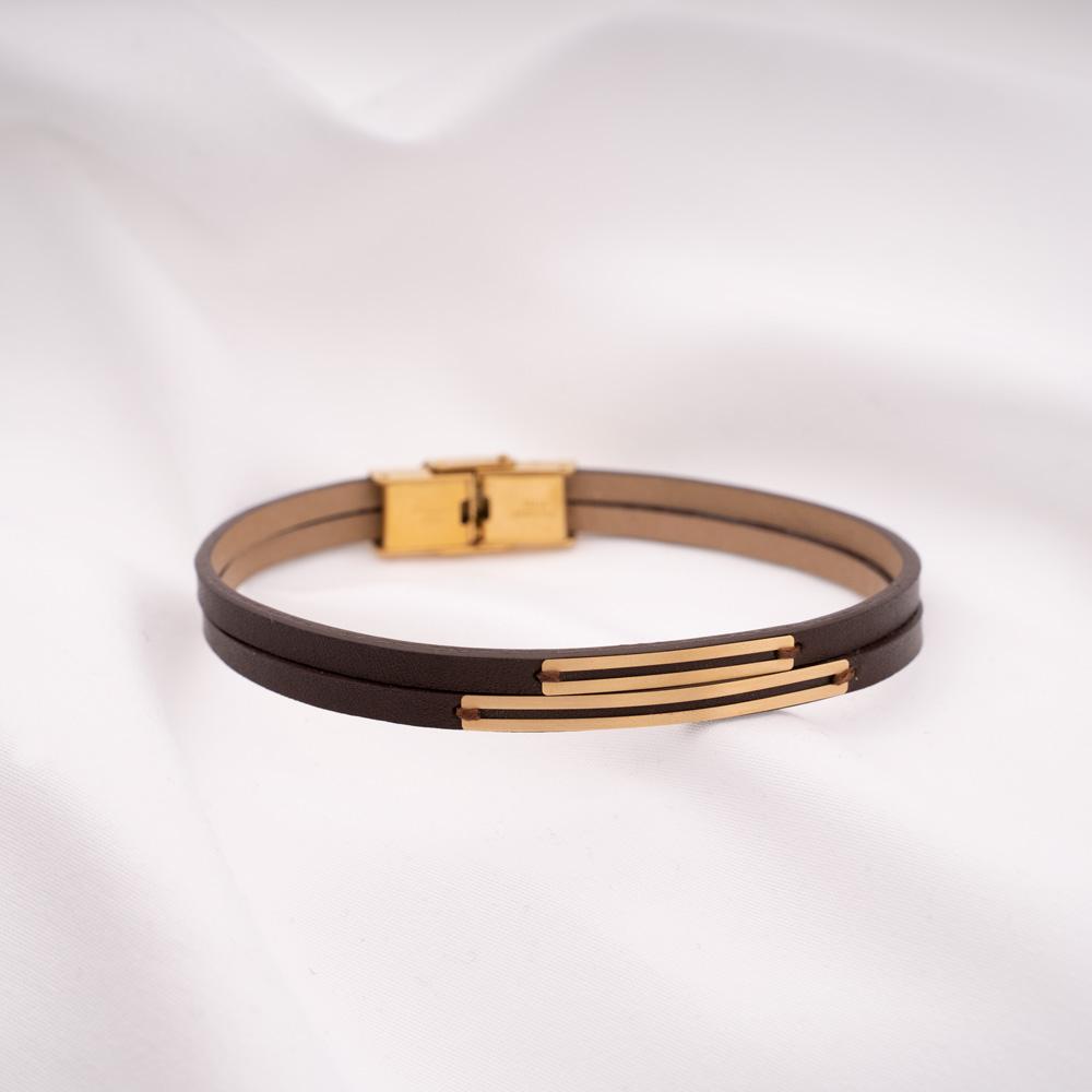 Dota Leather Bracelet with Gold Bar