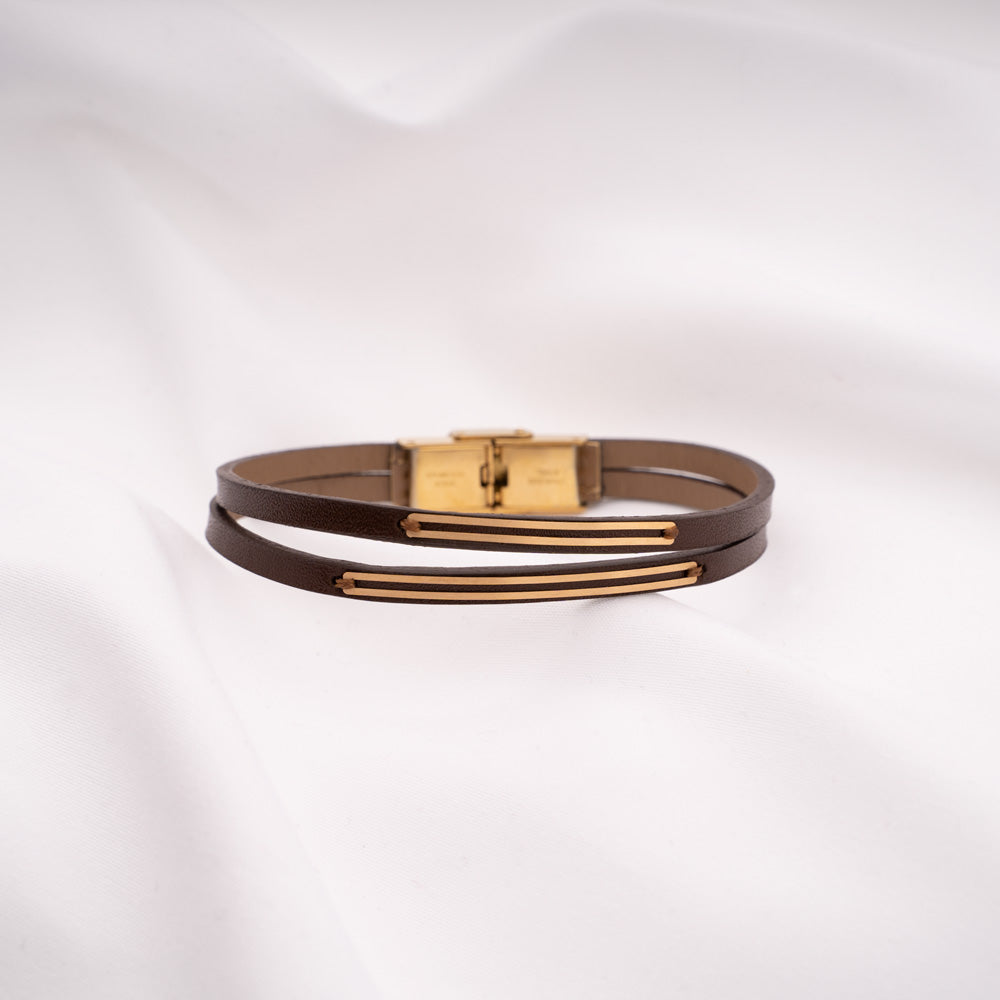 Duo Leather Bracelet Studded with 18 KARAT Real Gold