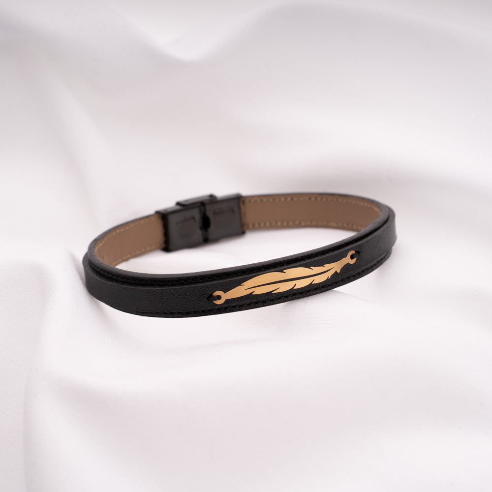 Feather Leather Bracelet - Black - Peroz Accessories