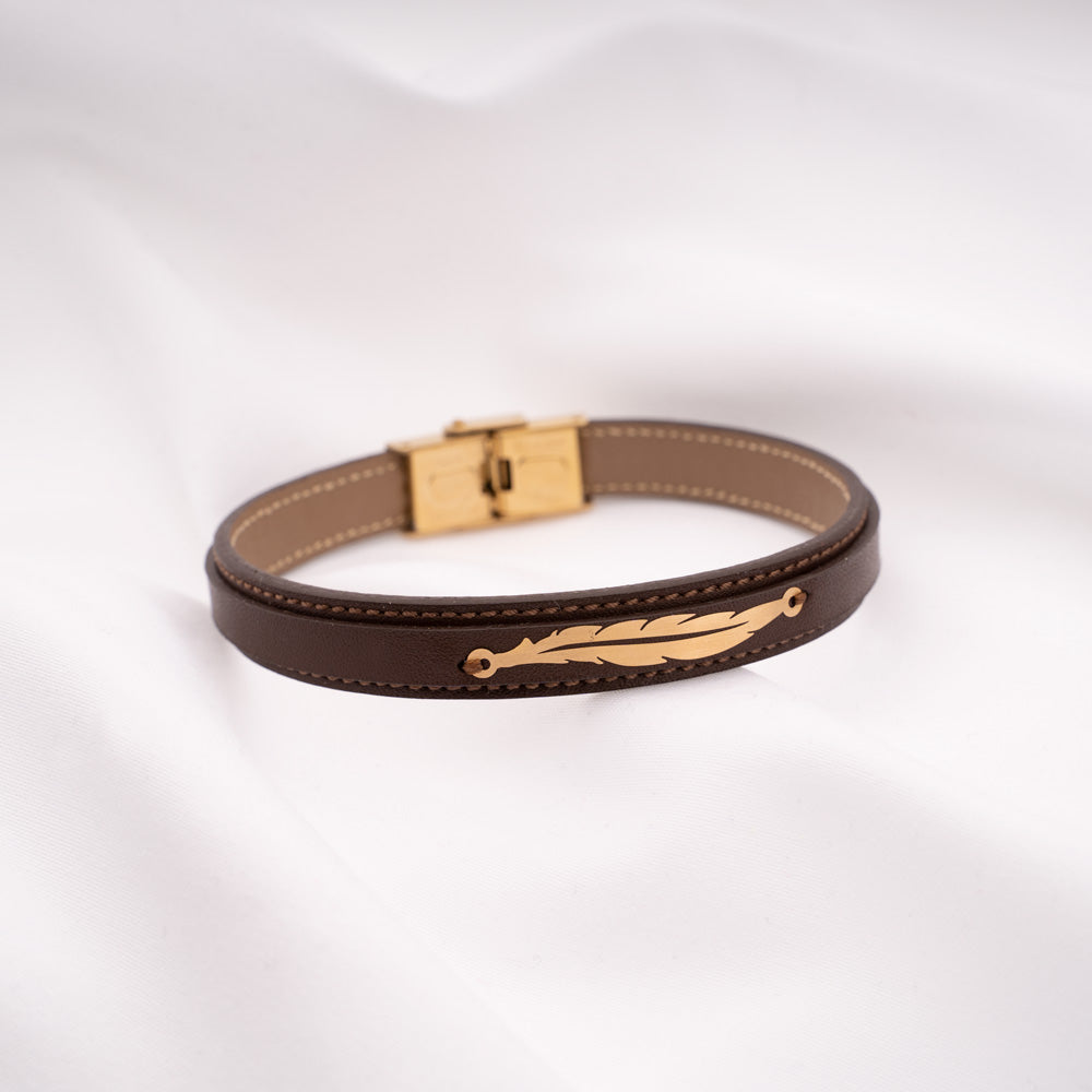 Feather Leather Bracelet - Brown - Peroz Accessories