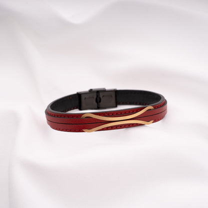 Nerva Leather Bracelet Studded with 18K Solid Gold - RED