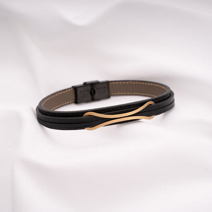 Black Nerva Leather Bracelet Studded with 18K Solid Gold