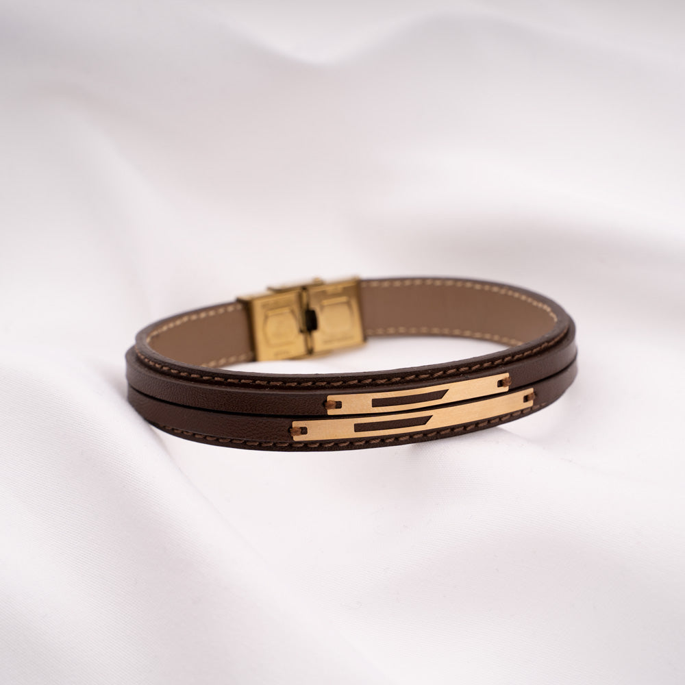Theo Leather Bracelet Studded with 18K Solid Gold - Peroz Accessories