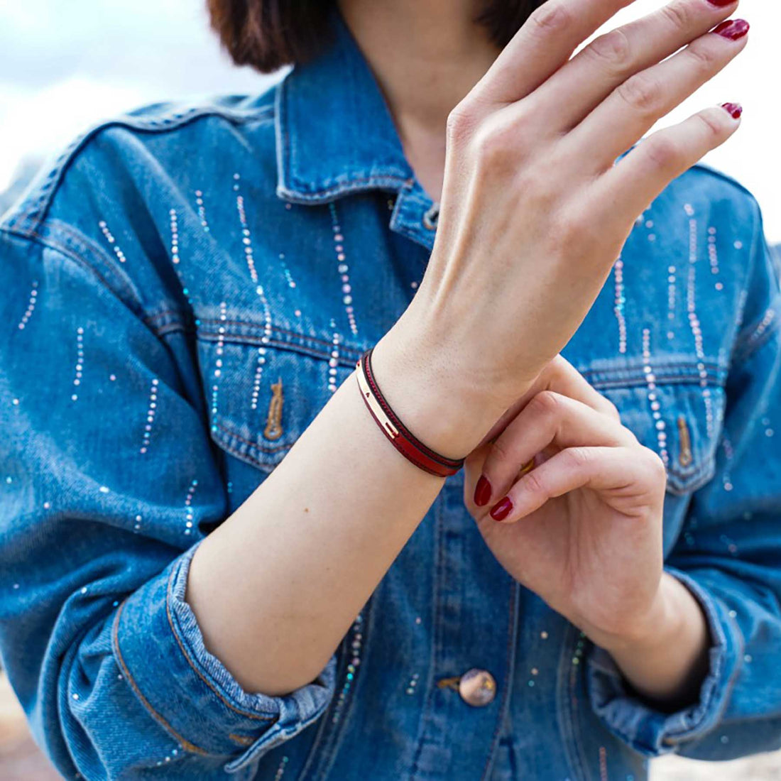 Venus Leather Bracelet Studded with 18K Solid Gold Lifestyle