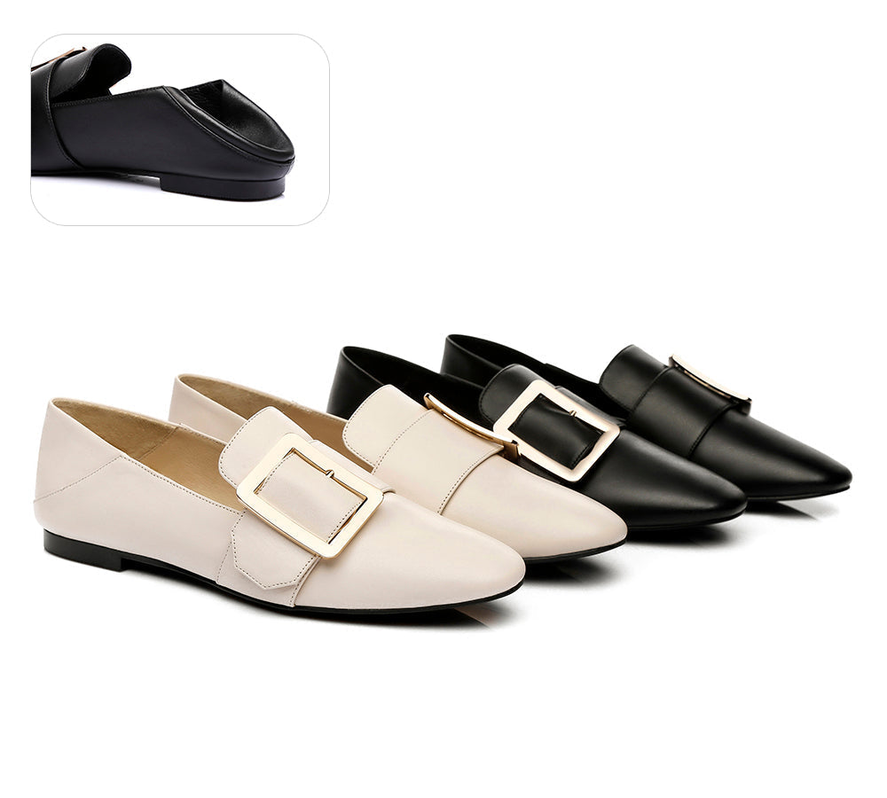 TARRAMARRA® Women Leather Square Buckle Almond Toe Flat Loafers Sally-PEROZ Accessories