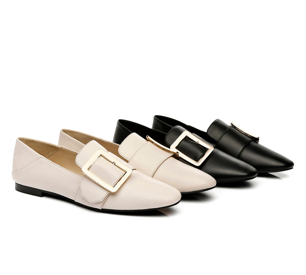 TARRAMARRA® Women Leather Square Buckle Almond Toe Flat Loafers Sally-PEROZ Accessories