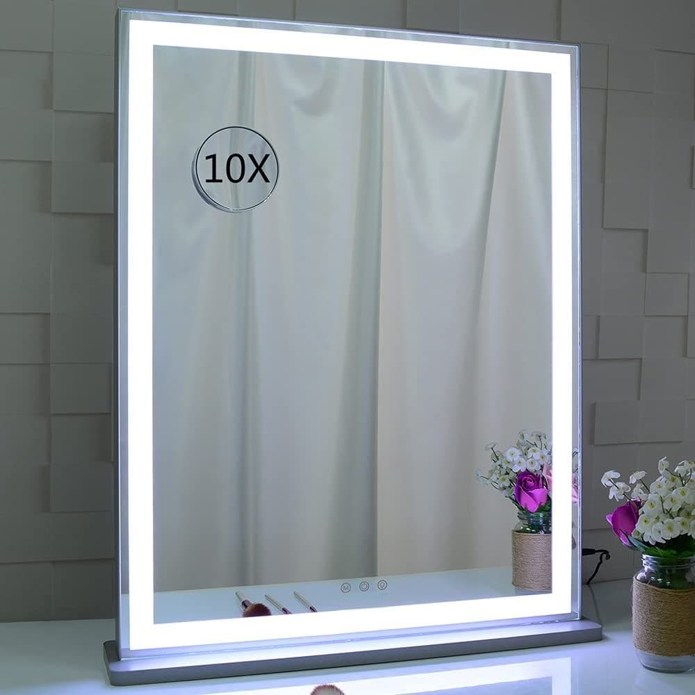 10x Magnification Mirror with Smart Touch Control and 3 Colors Dimmable Light for Bathroom and Bedroom (71 x 57 cm)-Makeup Mirrors-PEROZ Accessories