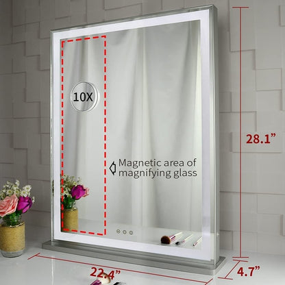 10x Magnification Mirror with Smart Touch Control and 3 Colors Dimmable Light for Bathroom and Bedroom (71 x 57 cm)-Makeup Mirrors-PEROZ Accessories