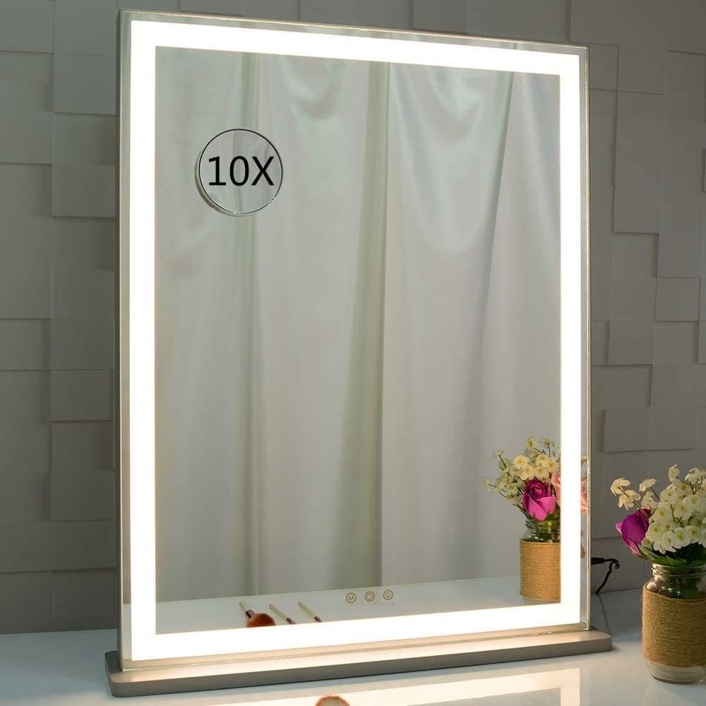10x Magnification Mirror with Smart Touch Control and 3 Colors Dimmable Light for Bathroom and Bedroom (71 x 57 cm)-Makeup Mirrors-PEROZ Accessories