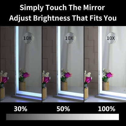 10x Magnification Mirror with Smart Touch Control and 3 Colors Dimmable Light for Bathroom and Bedroom (71 x 57 cm)-Makeup Mirrors-PEROZ Accessories