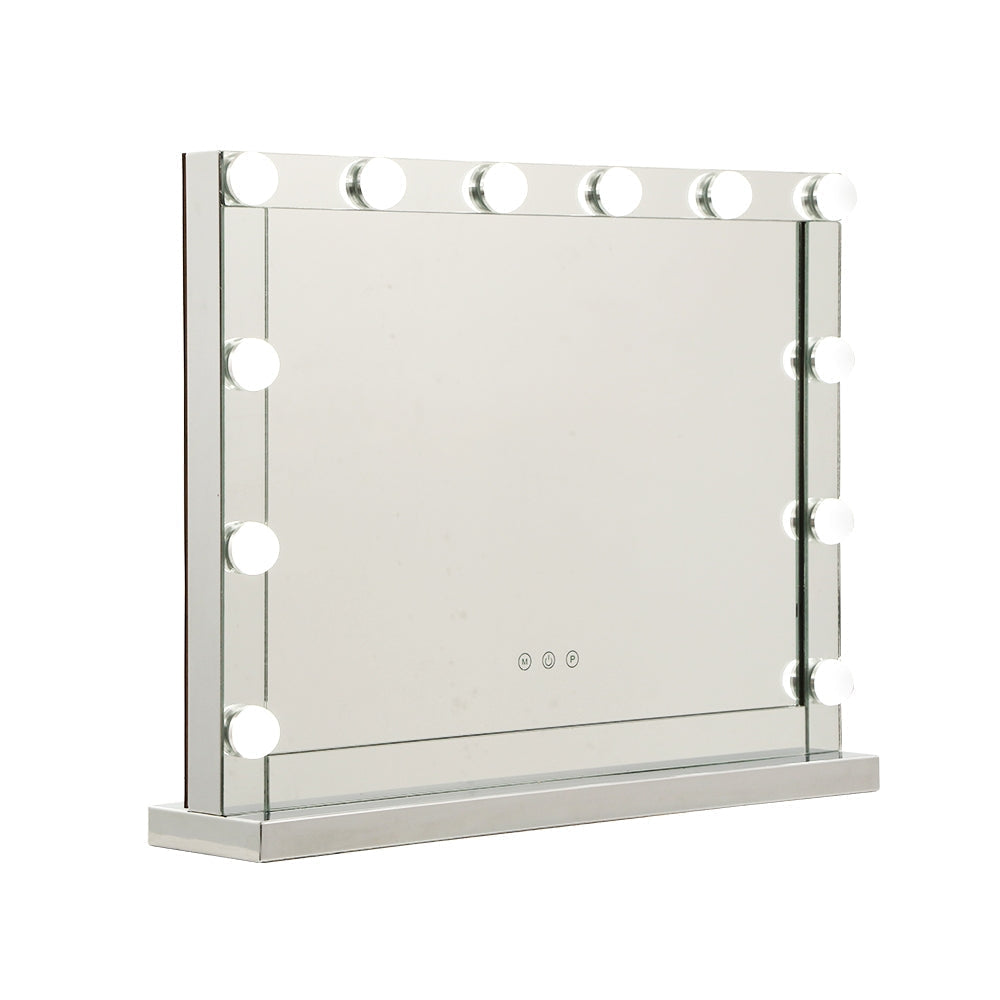 Embellir Hollywood Makeup Mirror With Light 12 LED Bulbs Vanity Lighted Silver 58cm x 46cm-Makeup Mirrors-PEROZ Accessories