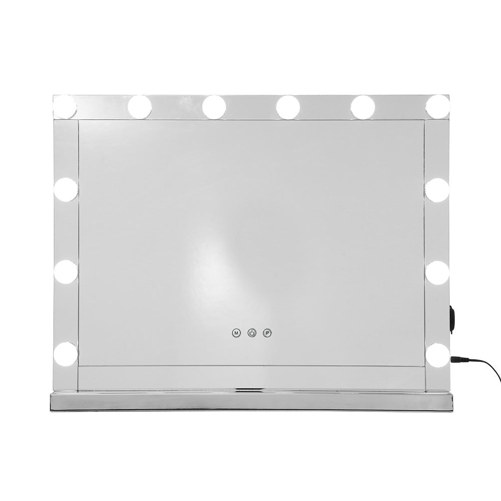 Embellir Hollywood Makeup Mirror With Light 12 LED Bulbs Vanity Lighted Silver 58cm x 46cm-Makeup Mirrors-PEROZ Accessories