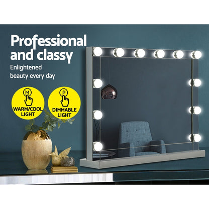 Embellir Hollywood Makeup Mirror With Light 12 LED Bulbs Vanity Lighted Silver 58cm x 46cm-Makeup Mirrors-PEROZ Accessories