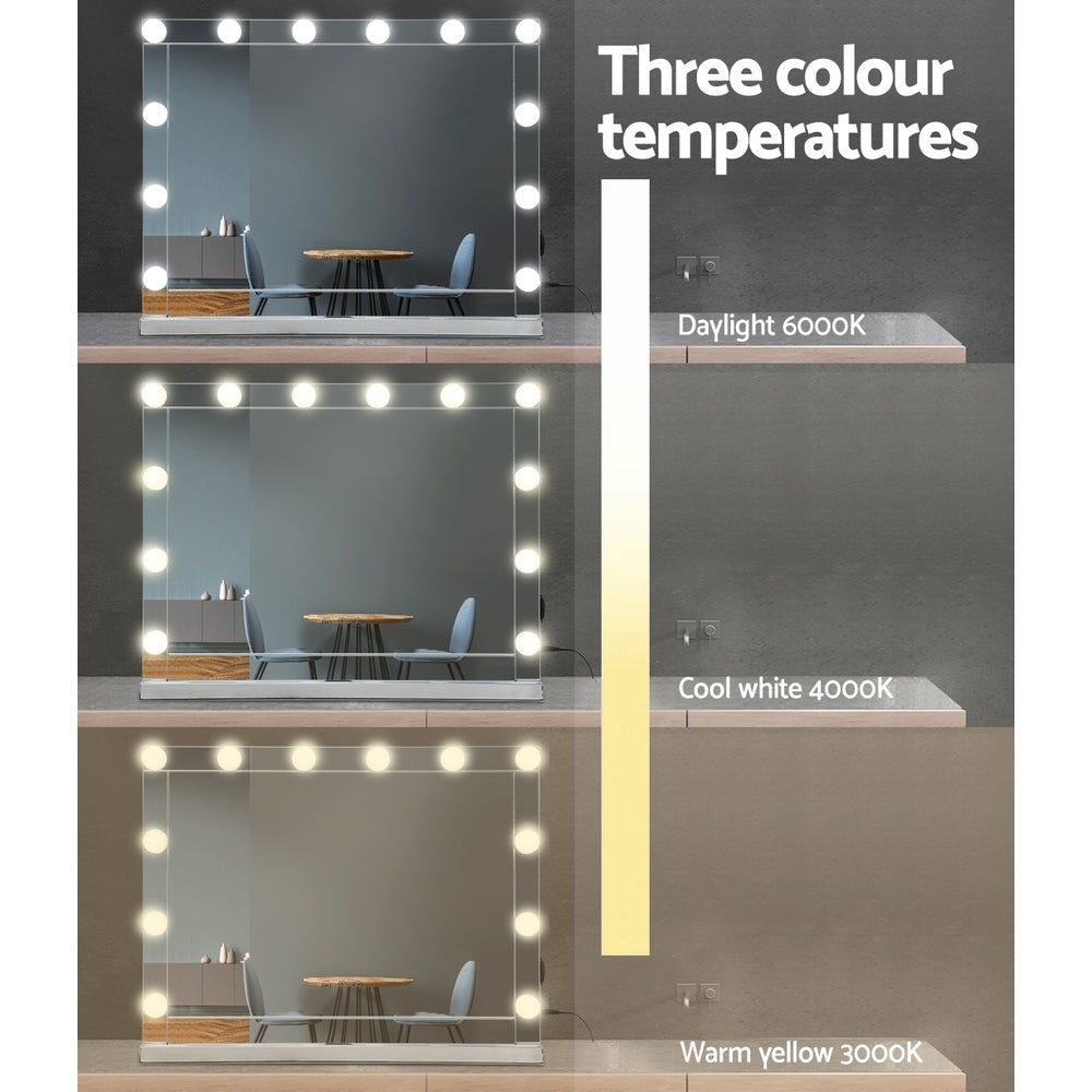 Embellir Hollywood Makeup Mirror With Light 12 LED Bulbs Vanity Lighted Silver 58cm x 46cm-Makeup Mirrors-PEROZ Accessories