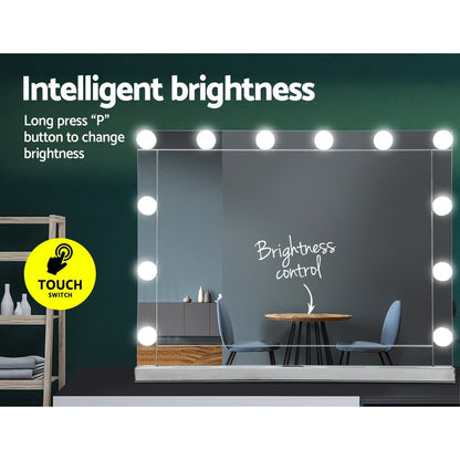 Embellir Hollywood Makeup Mirror With Light 12 LED Bulbs Vanity Lighted Silver 58cm x 46cm-Makeup Mirrors-PEROZ Accessories