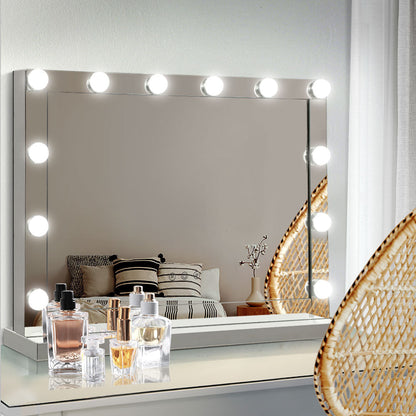 Embellir Hollywood Makeup Mirror With Light 12 LED Bulbs Vanity Lighted Silver 58cm x 46cm-Makeup Mirrors-PEROZ Accessories