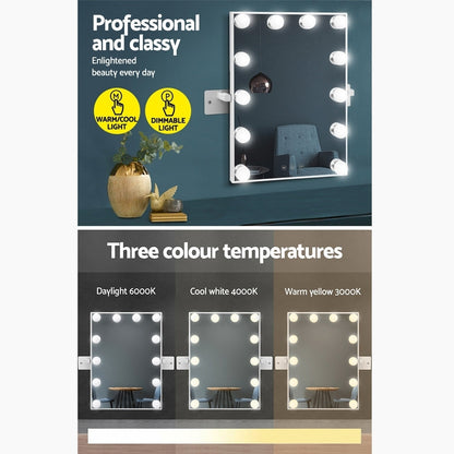 Embellir Hollywood Wall mirror Makeup Mirror With Light Vanity 12 LED Bulbs-Makeup Mirrors-PEROZ Accessories