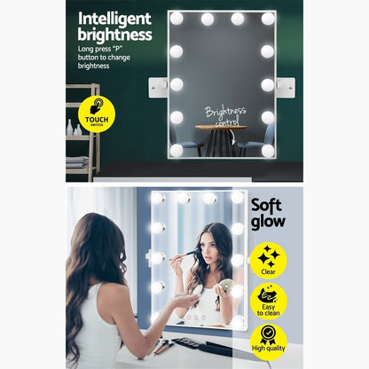 Embellir Hollywood Wall mirror Makeup Mirror With Light Vanity 12 LED Bulbs-Makeup Mirrors-PEROZ Accessories